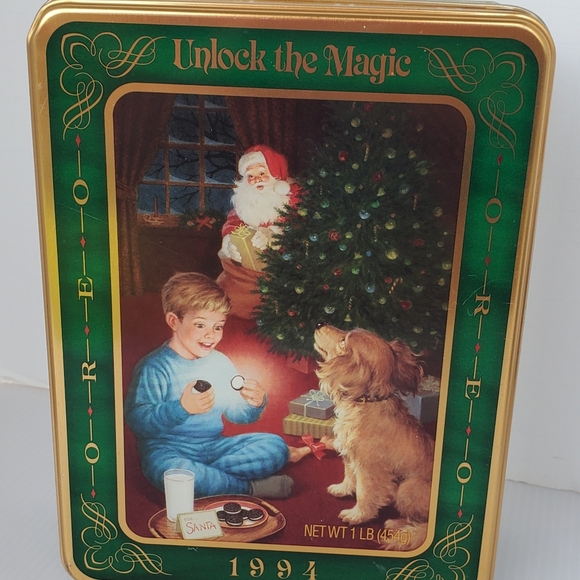 VTG Christmas Tin Box Only Oreo Cookie 1996 Snowman 1994 Santa Holiday Lot Of 2 - Picture 3 of 11